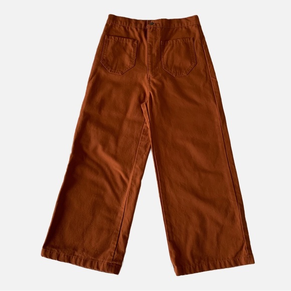 LYKKE WULLF Anthropologie| Sandi Cropped Wide Leg Pants In Rust Sz M - Picture 5 of 14